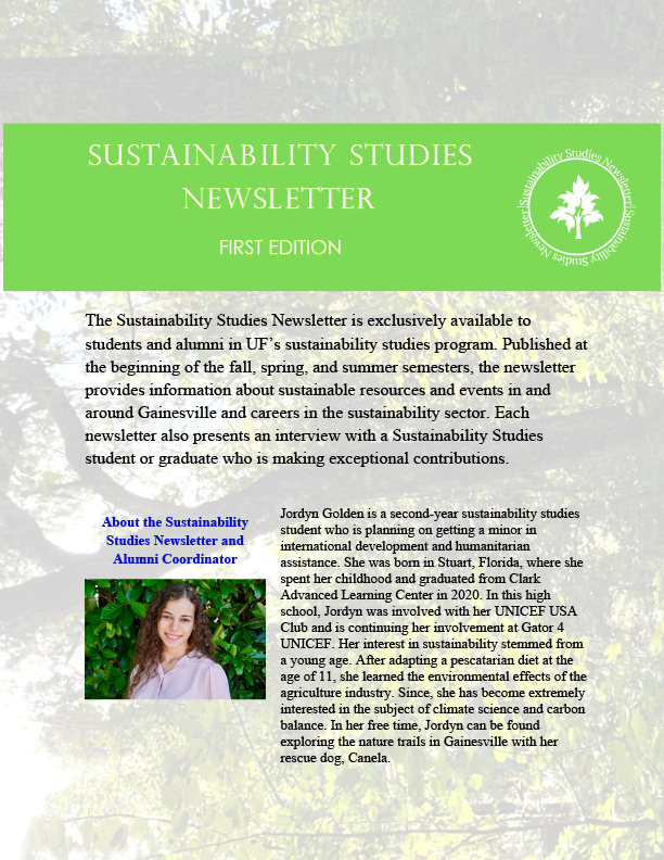 Sustainability Studies Newsletter First Edition